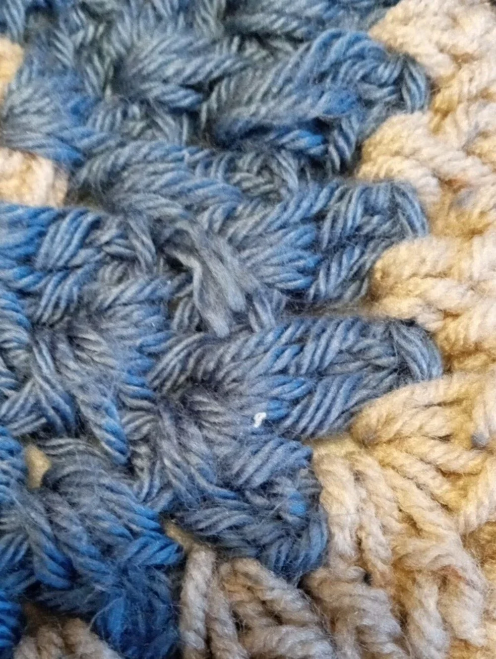 Vintage Handmade Blue and Cream Crochet Pot Holders - Set of